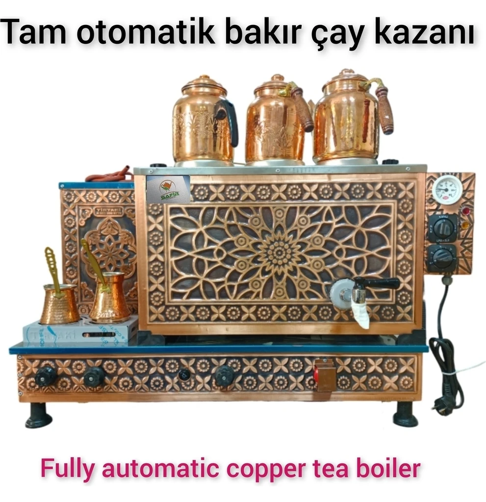 Resim Allians Safir 3 Gözlü Bakır Çay Kazanı Elektrikli ve Tüplü Semaver 