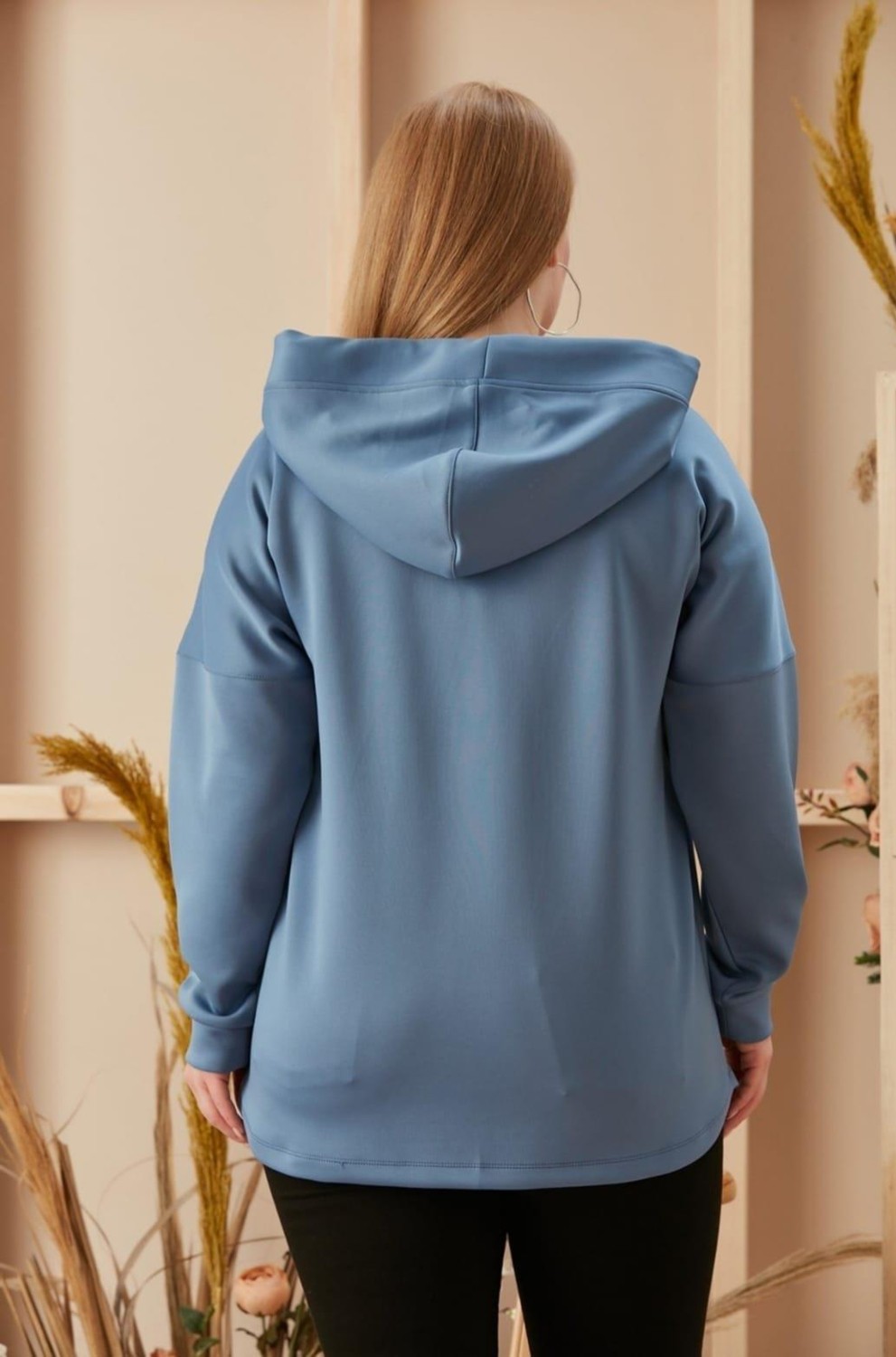 Imagine Giyim Yaka Detaylı Büyük Beden Indigo Sweatshirt görsel 5