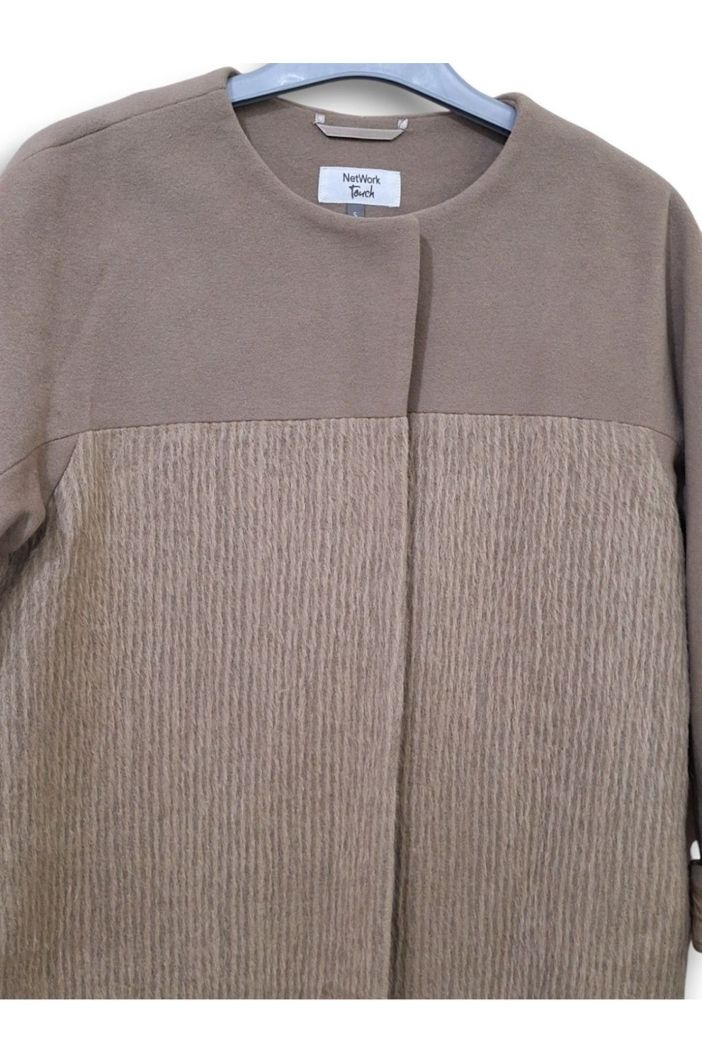 PATRIZIA PEPE ÇIKARILABİLİR TÜL DETAYLI 38 / M - L/40 CAMEL KRUVAZE YAKALI KAŞE PALTO KABAN görsel 3