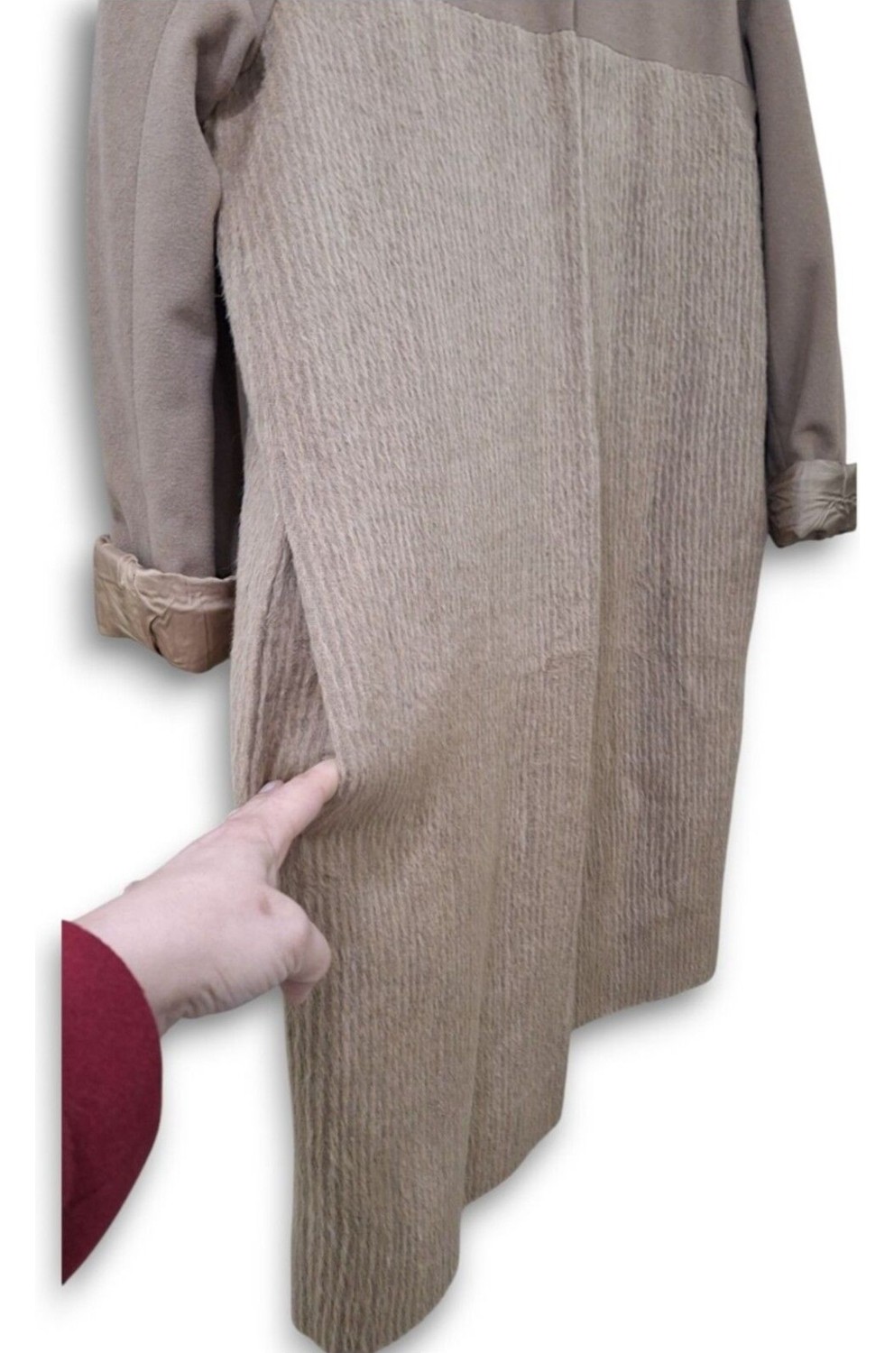 PATRIZIA PEPE ÇIKARILABİLİR TÜL DETAYLI 38 / M - L/40 CAMEL KRUVAZE YAKALI KAŞE PALTO KABAN görsel 4