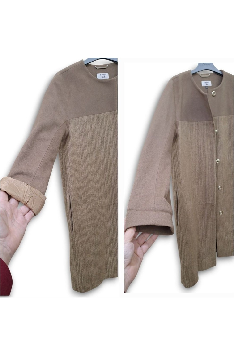 PATRIZIA PEPE ÇIKARILABİLİR TÜL DETAYLI 38 / M - L/40 CAMEL KRUVAZE YAKALI KAŞE PALTO KABAN görsel 5