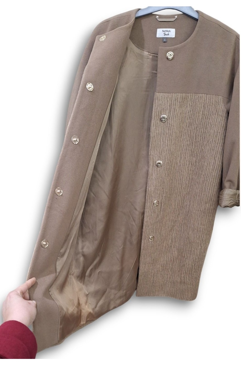 PATRIZIA PEPE ÇIKARILABİLİR TÜL DETAYLI 38 / M - L/40 CAMEL KRUVAZE YAKALI KAŞE PALTO KABAN görsel 6