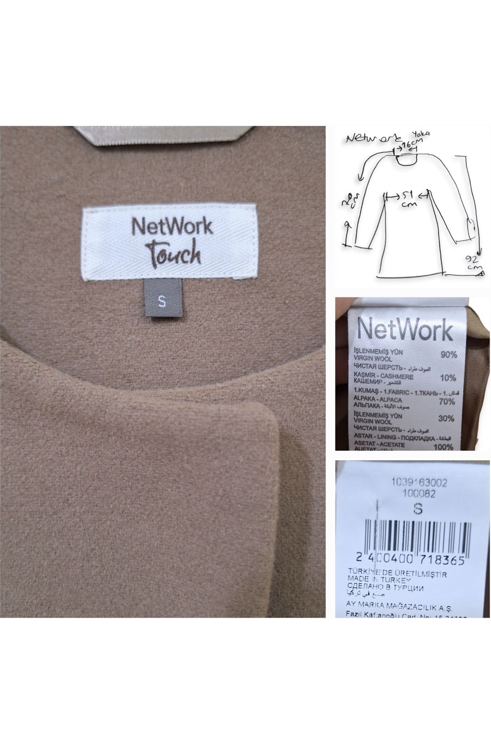 PATRIZIA PEPE ÇIKARILABİLİR TÜL DETAYLI 38 / M - L/40 CAMEL KRUVAZE YAKALI KAŞE PALTO KABAN görsel 8