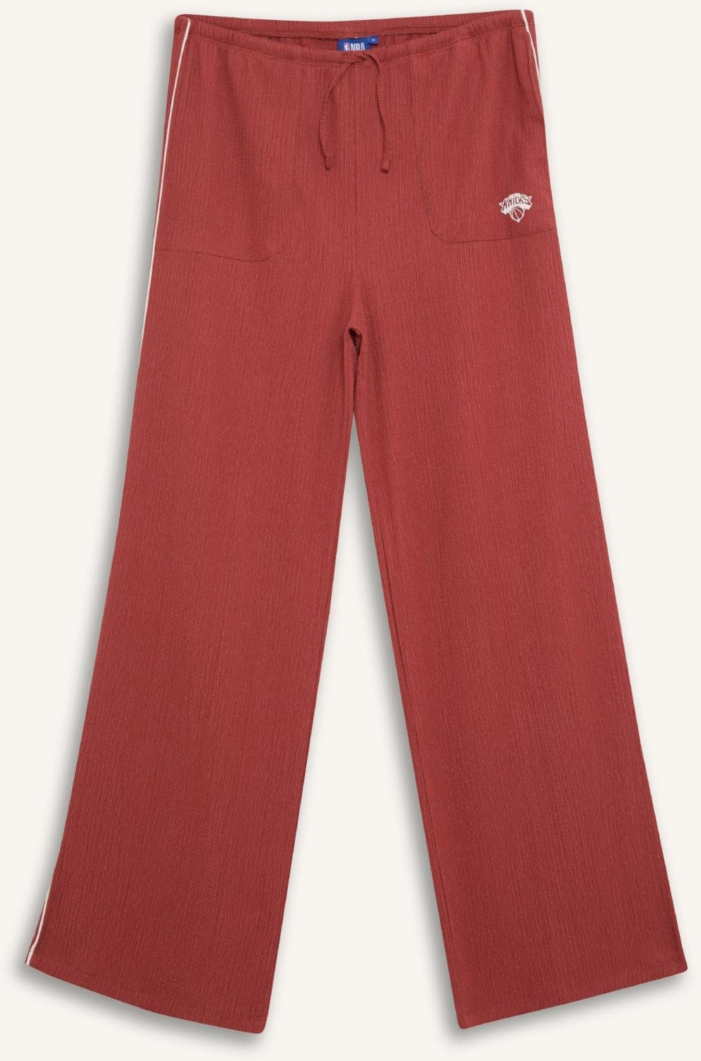 DeFacto NBA New York Knicks Wide Leg Geniş Paça Çift Cepli Geniş Paça Standart Boy Krinkıl İnce Pantolon D8805AX25SP görsel 8