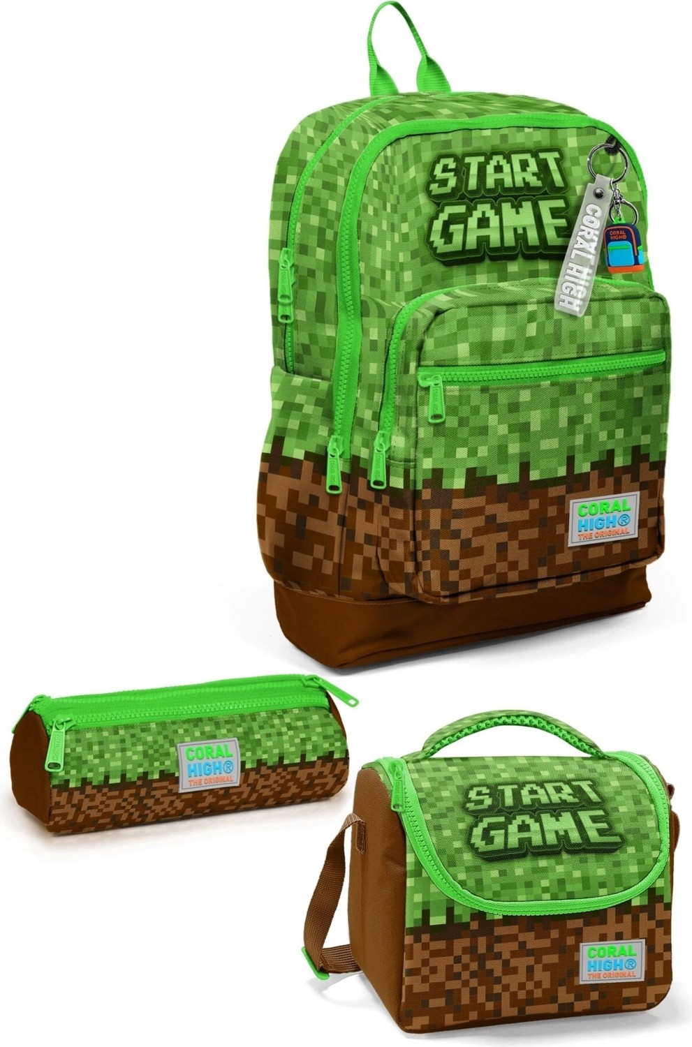 Coral High Kids Yeşil Kahverengi High Mine Craft Desenli Çanta Seti görsel 2