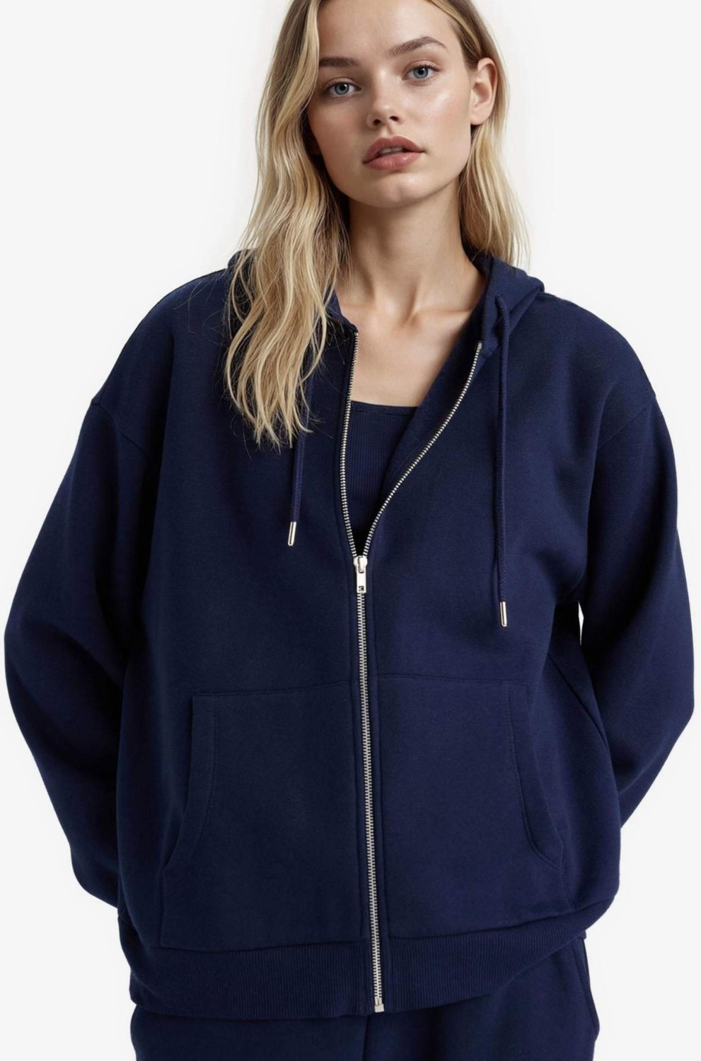 DeFacto Relax Fit Kapüşonlu Cepli Basic Fermuarlı Sweatshirt C1809AX25AU