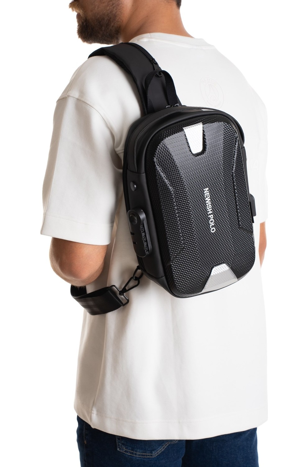 Newish Erkek Şifreli Kilitli Su Geçirmez Sling Bag 404 Çapraz Omuz ve Sırt Çantası - NEW404 görsel 8
