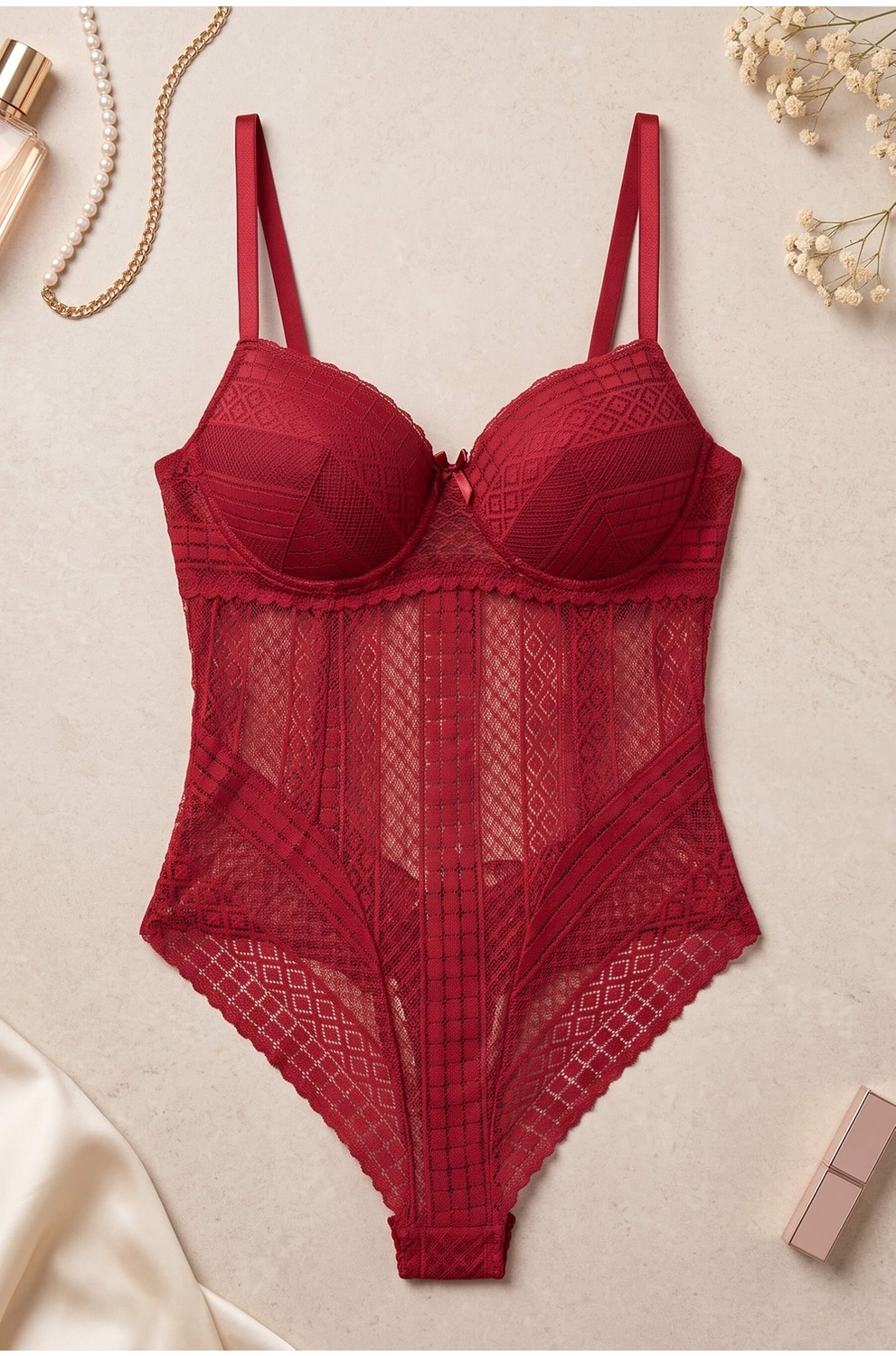 Hadiora Kadın Çağla Yeşili Dantelli Destekli Bodysuit görsel 7