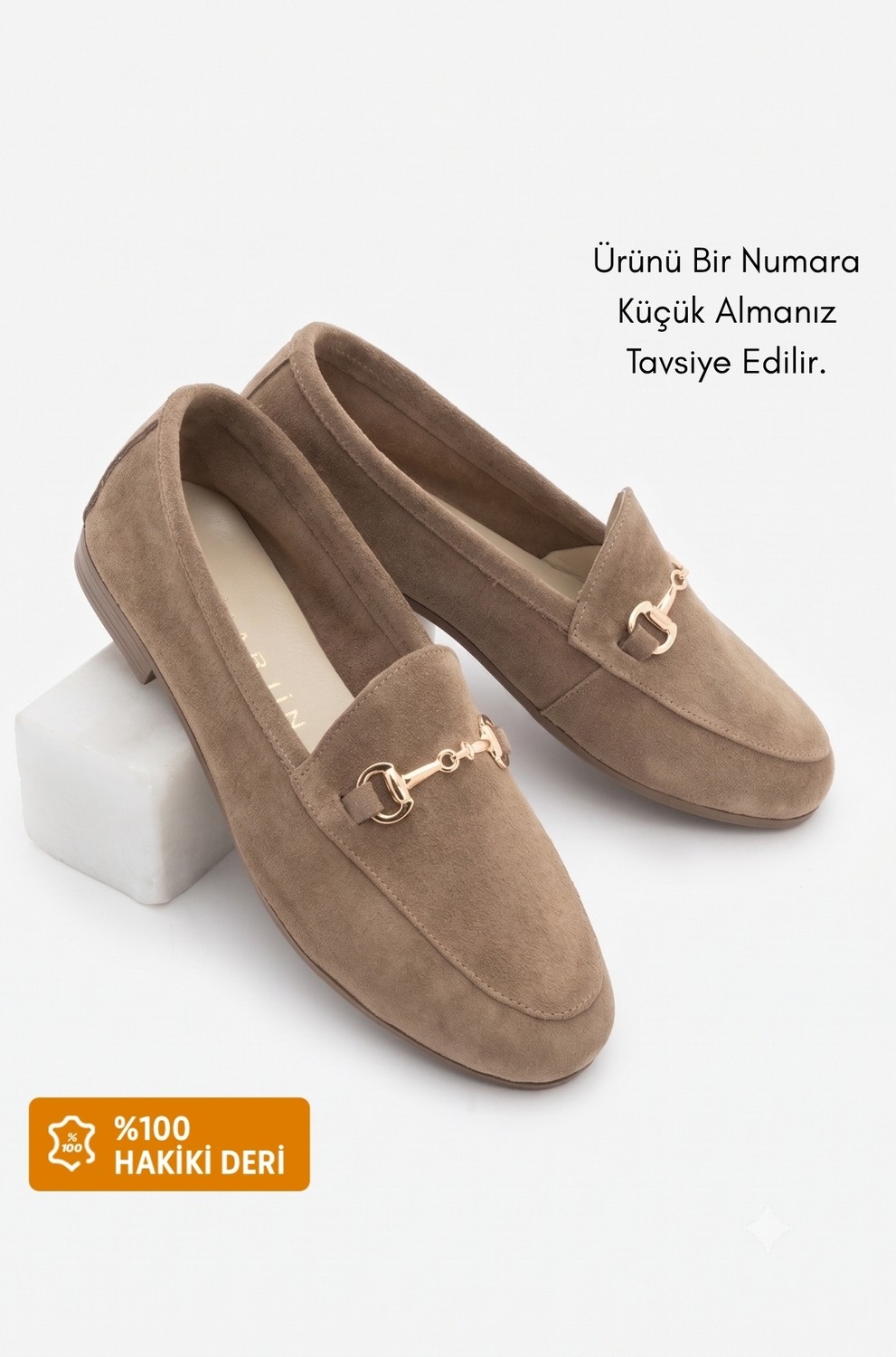 Marjin Kadın Hakiki Deri Zincirli Loafer Günlük Ayakkabı Tanle Bej