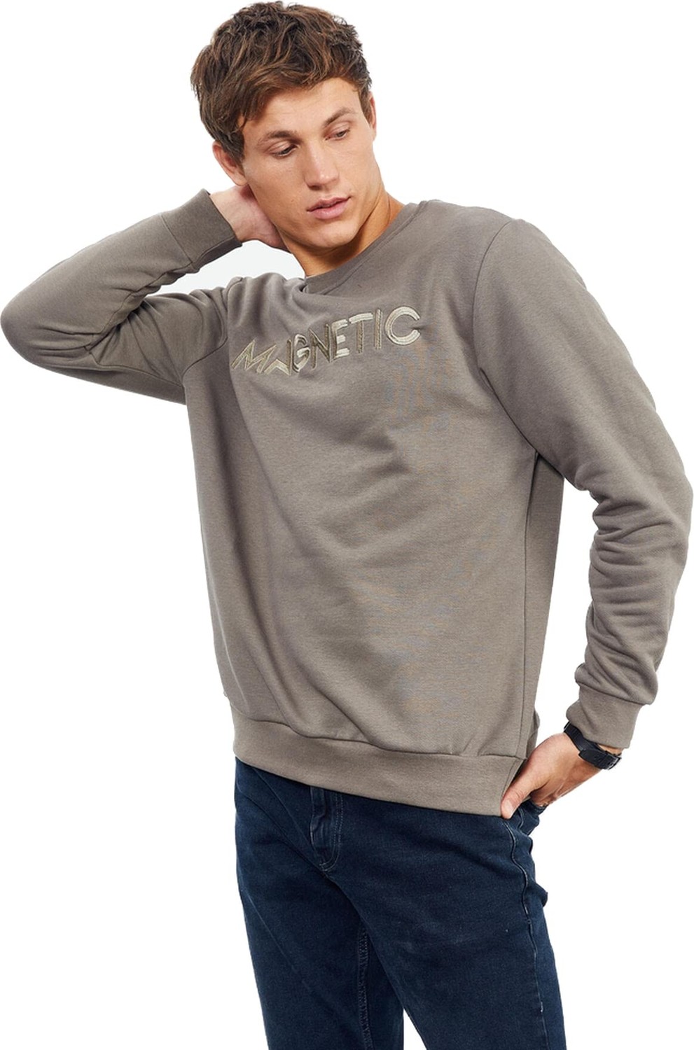 Die Grup Camel Yazı Nakışlı O Yaka Rahat Form Içi Polarlı Erkek Sweatshirt - 88020