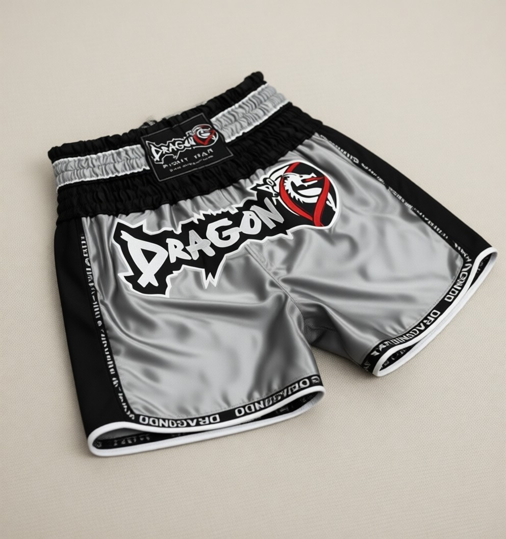 DragonDo Muay Thai Şort Cepsiz Saten Materyal Unisex Retro Desenli Rahat Kesim Yazlık görsel 7