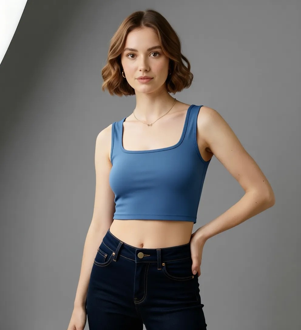 LTB Kadın Askılı Kare Yaka Crop Slım Mavi Atlet görsel 6