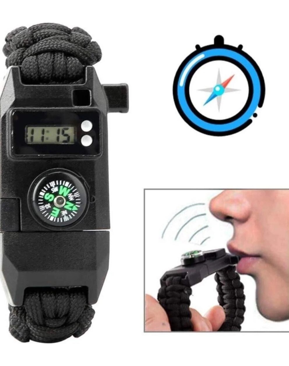 Dorasan Paracord Dijital Saat Düdük Hayatta Kalma Kamp Bilekliği görsel 2