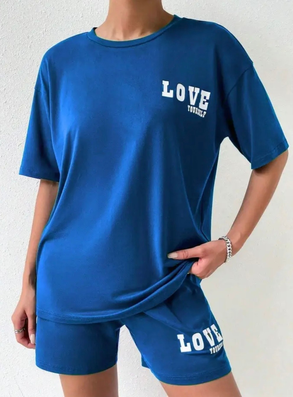 Punix Büyük Beden Özel Seri Love Baskılı %100 Pamuk Modern Battal Kadın T-Shirt Şort Takımı