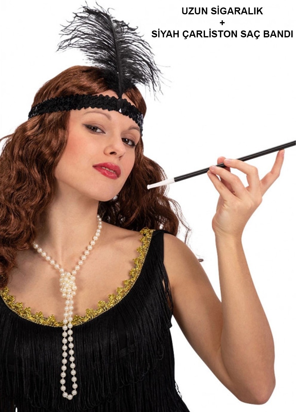 Ankaverse ® 1920'LER Gatsby Aksesuar Seti, Siyah Charleston Saç Bandı & Sigaralık