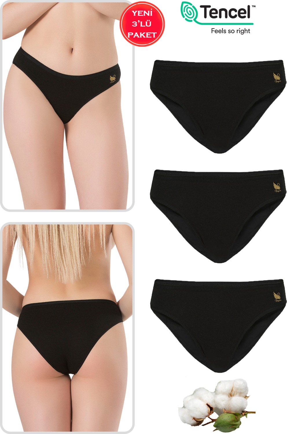 Özkan Underwear Özkan 23924 3'lü Paket Kadın Pamuklu Modal Esnek Yumuşak Slip Külot görsel 7