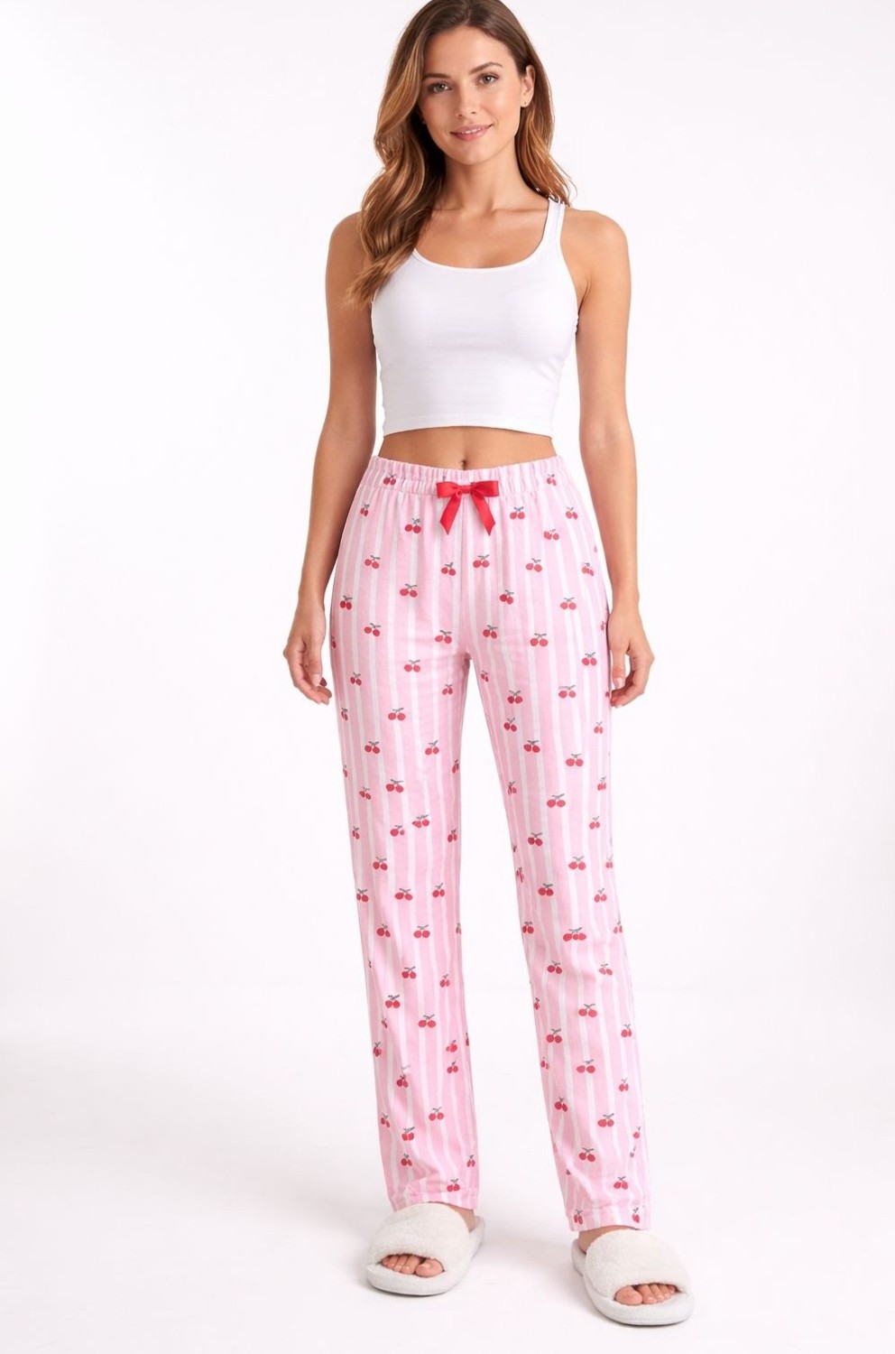 BLUE NIL Kadın Çizgili Kiraz Desenli Tek Alt Pijama görsel 4