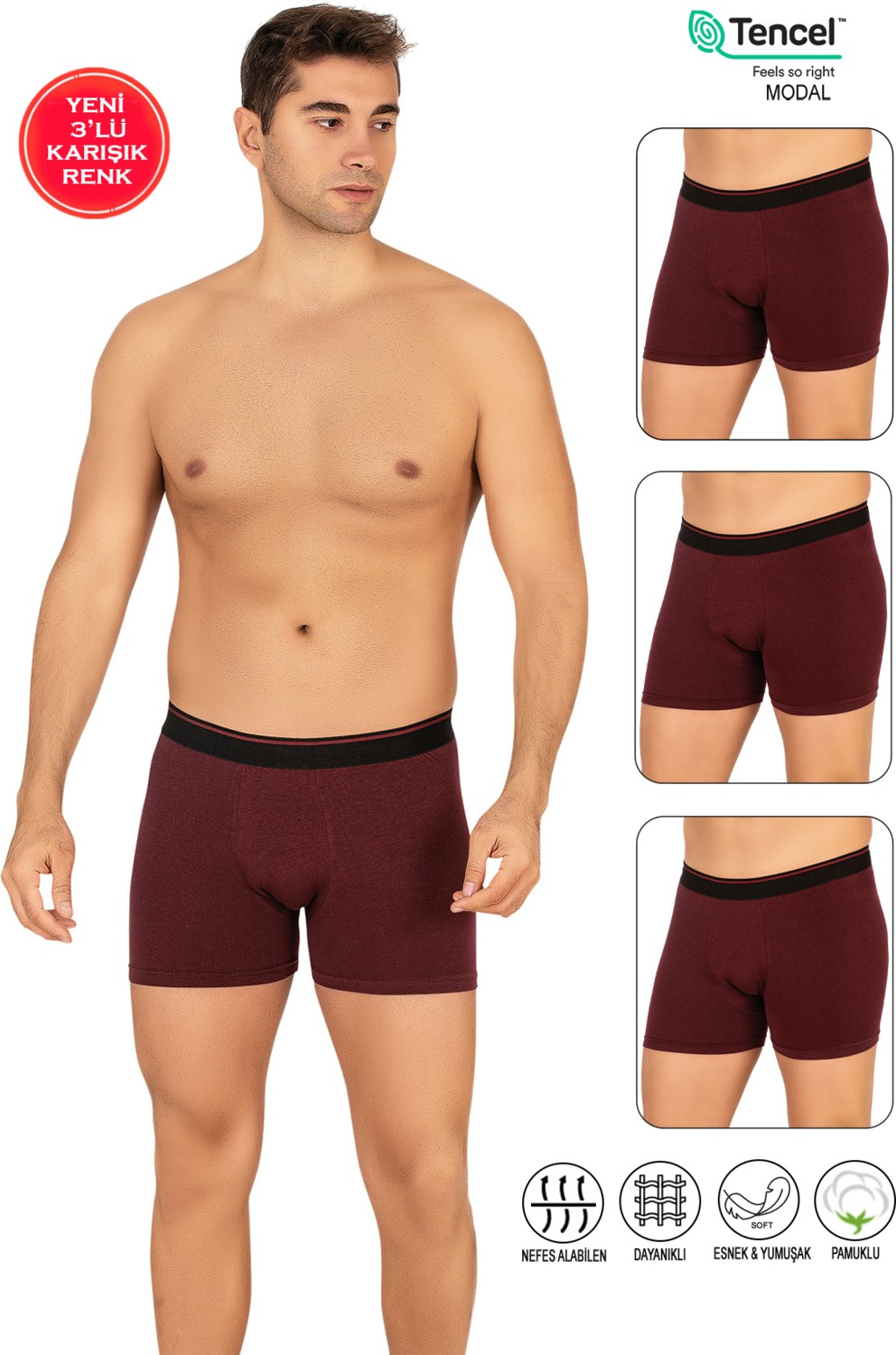 Özkan Underwear Özkan 11256 3'lü Paket Erkek Premium Kumaş Modal Pamuklu Esnek Yumuşak Boxer Şort