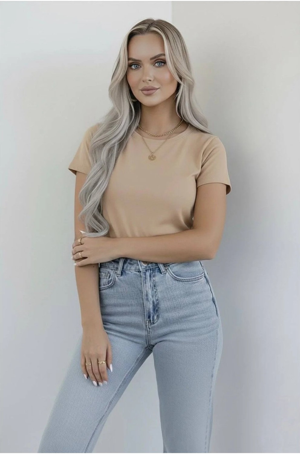 Hashtag Kadın Bisiklet Yaka Kısa Kollu Body Basic Tişört Viskon Kumaş görsel 2