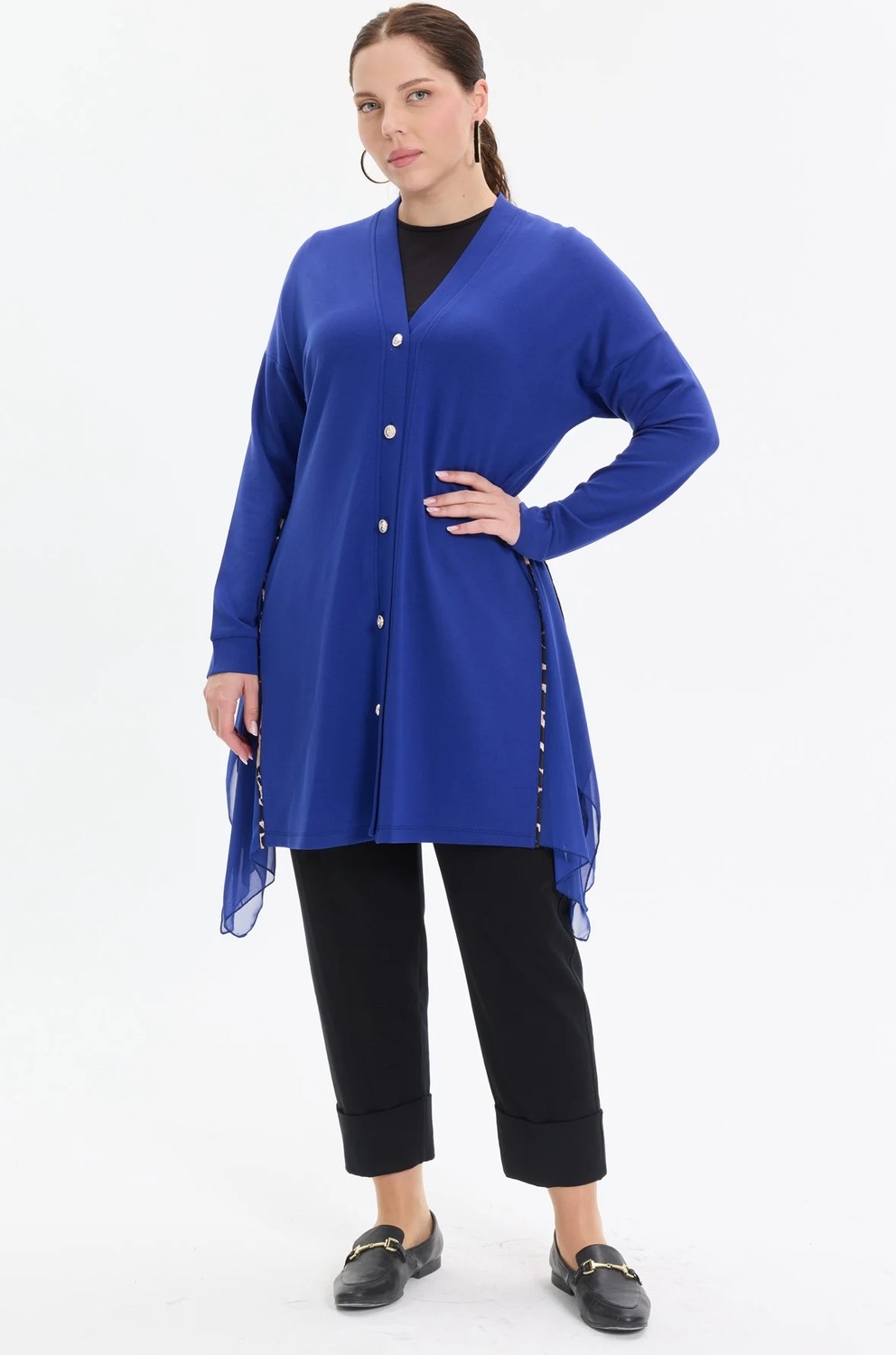 Kado Moda Kado Online Düğmeli Şifon Detaylı Rahat Kalıp Kadın Hırka görsel 8