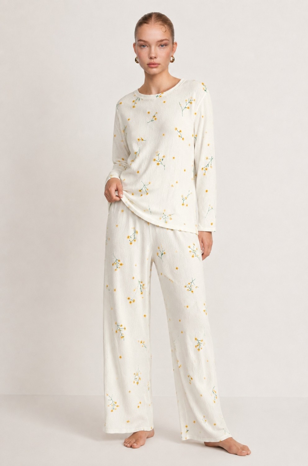 Fit Women Kadın Desenli Uzun Kollu Ekru Pijama Takımı 4722 görsel 5