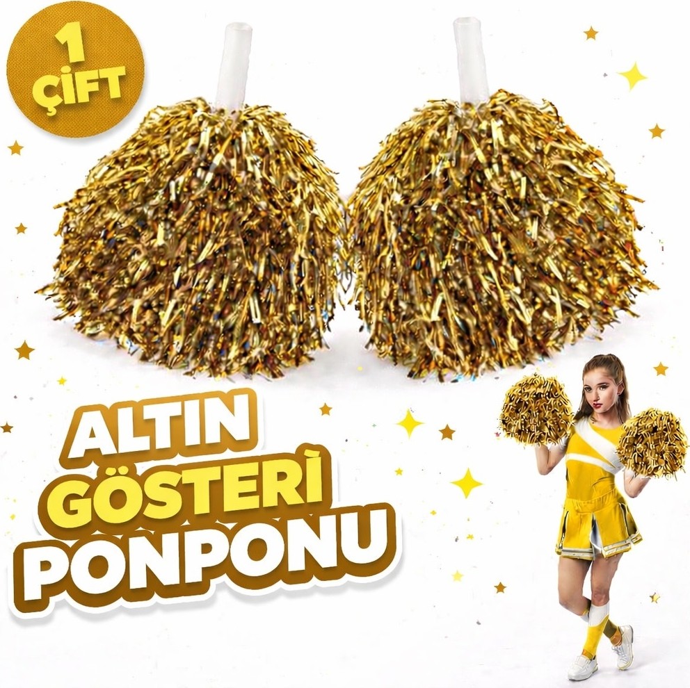 Die Grup 1 Çift ( 2 Adet ) Altın Renk 23 Nisan 19 Mayıs 29 Ekim Okul Gösteri Ponponları