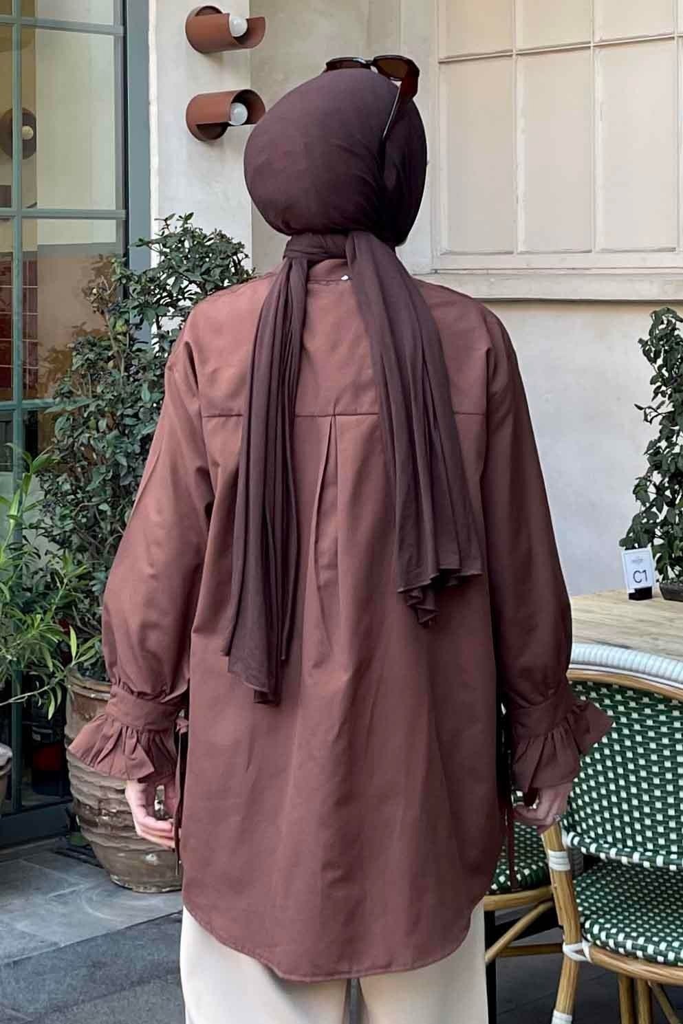 Lamelif Flores Fırfırlı Tunik Acı Kahverengi görsel 8