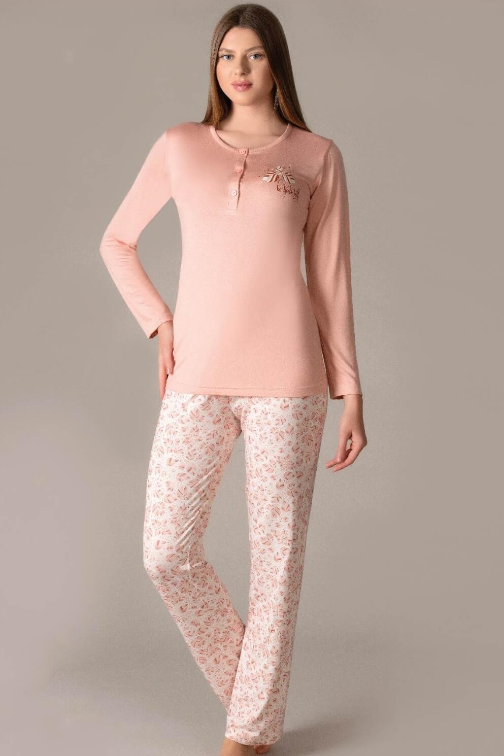 Flz Kadın Pijama Takımı Uzun Kollu, Yumuşak Kumaş Rahat Ev Giyimi | FLZ 89-92