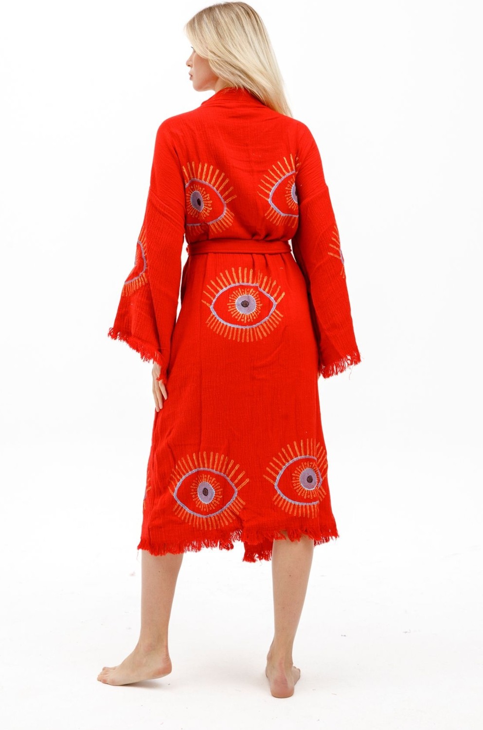 Befera Design Müslin Kimono %100 Pamuklu Göz Baskılı Desenli Bornoz Kaftan Sabahlık görsel 5