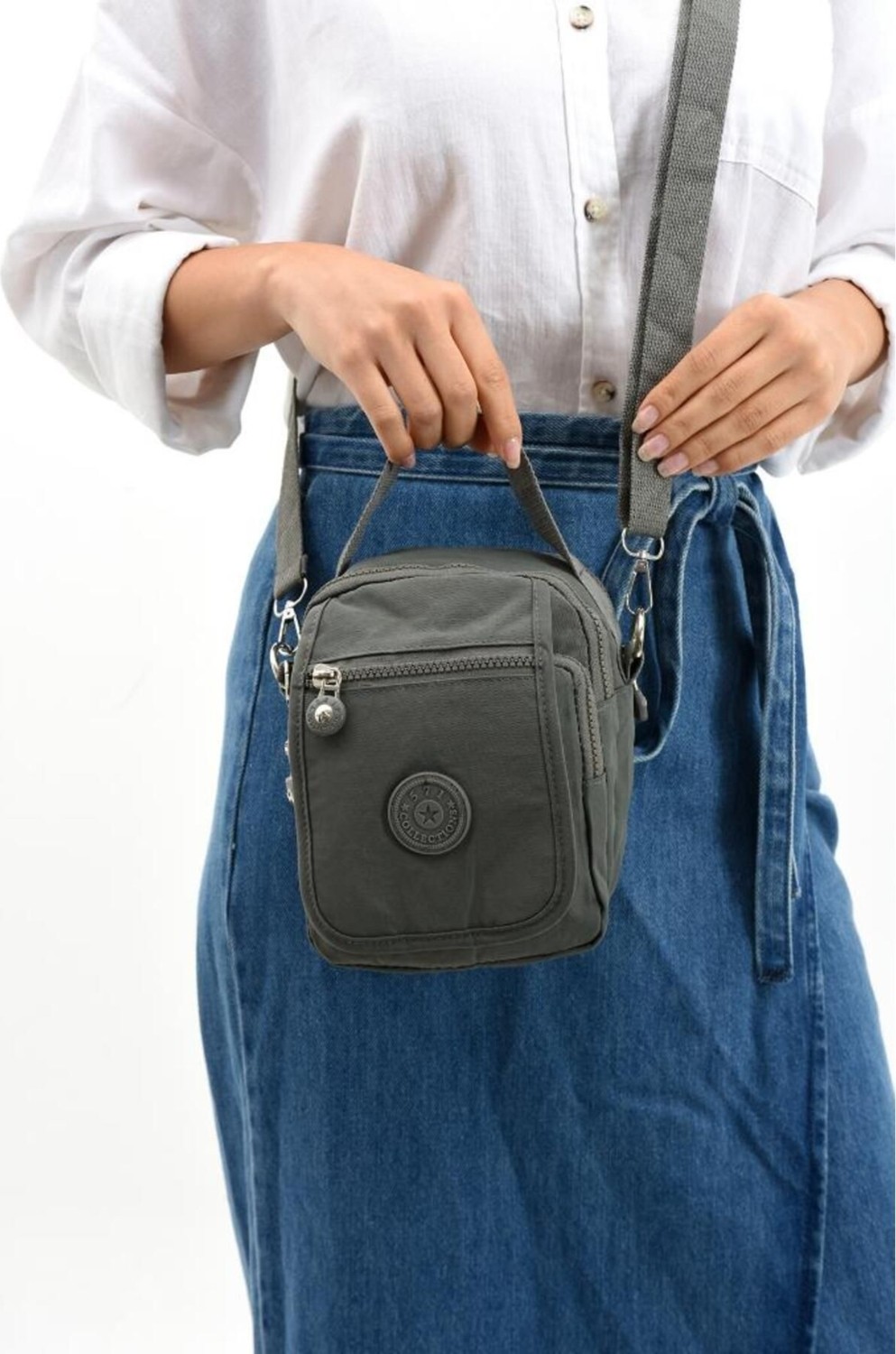 Mediterian Gri Unisex Klinkır Kumaş Postacı Çanta 20x12 cm, Şık ve Hafif Tasarım görsel 2