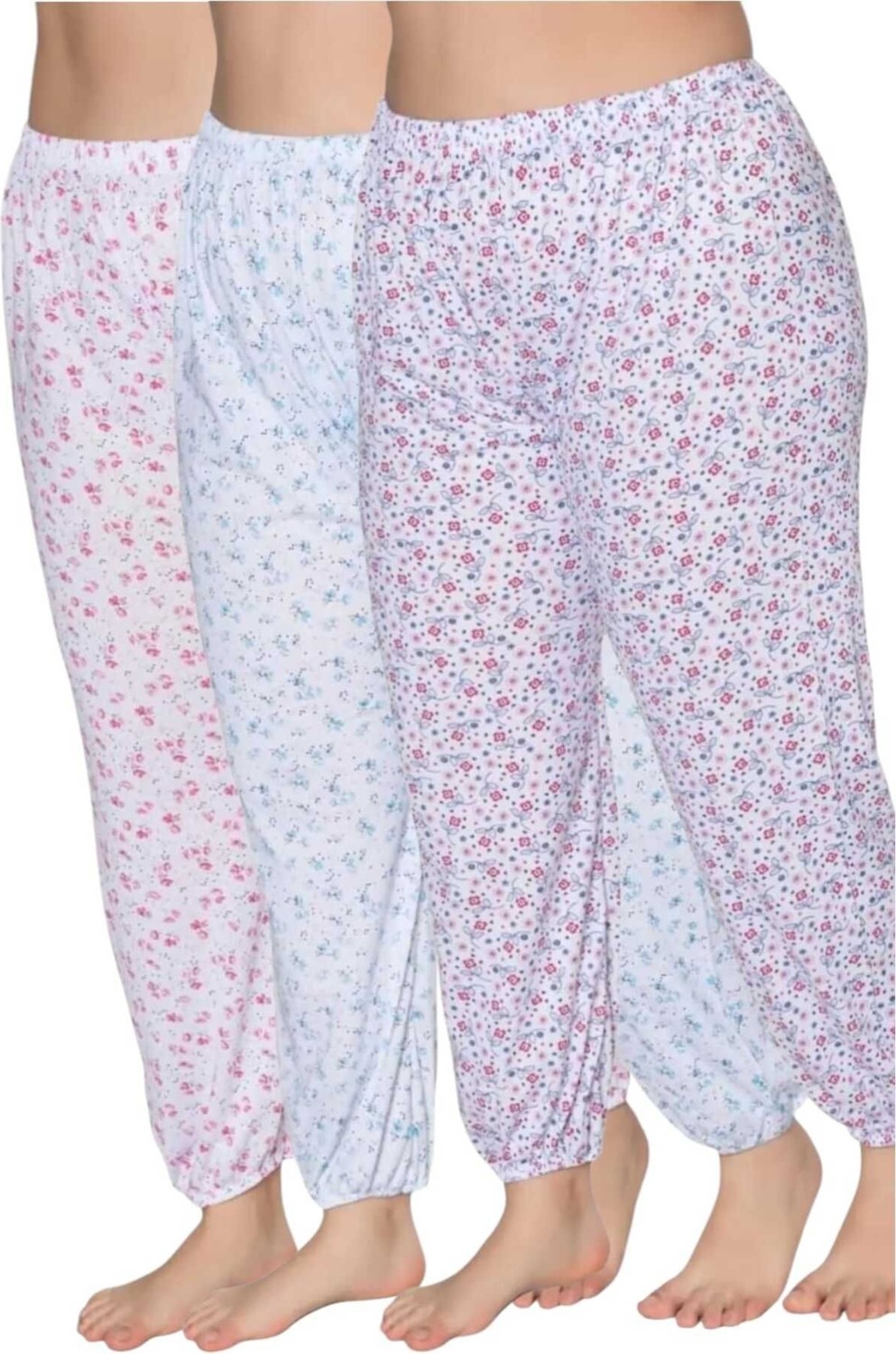 Uniquetrenders Kadın %100 Pamuklu Desenli Emprime Lastikli Uzun Pijama Lastik Paçalı Don 3'lü Set görsel 2