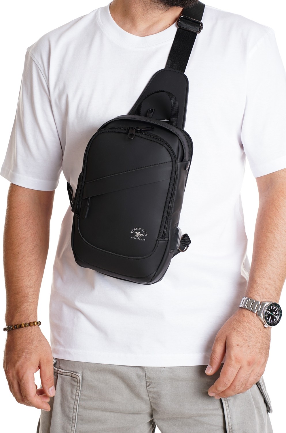 Sannora Bags Erkek Şifreli Omuz Çantası Çapraz Askılı Göğüs Çantası Çok Bölmeli Günlük Seyahat Çantası Siyah