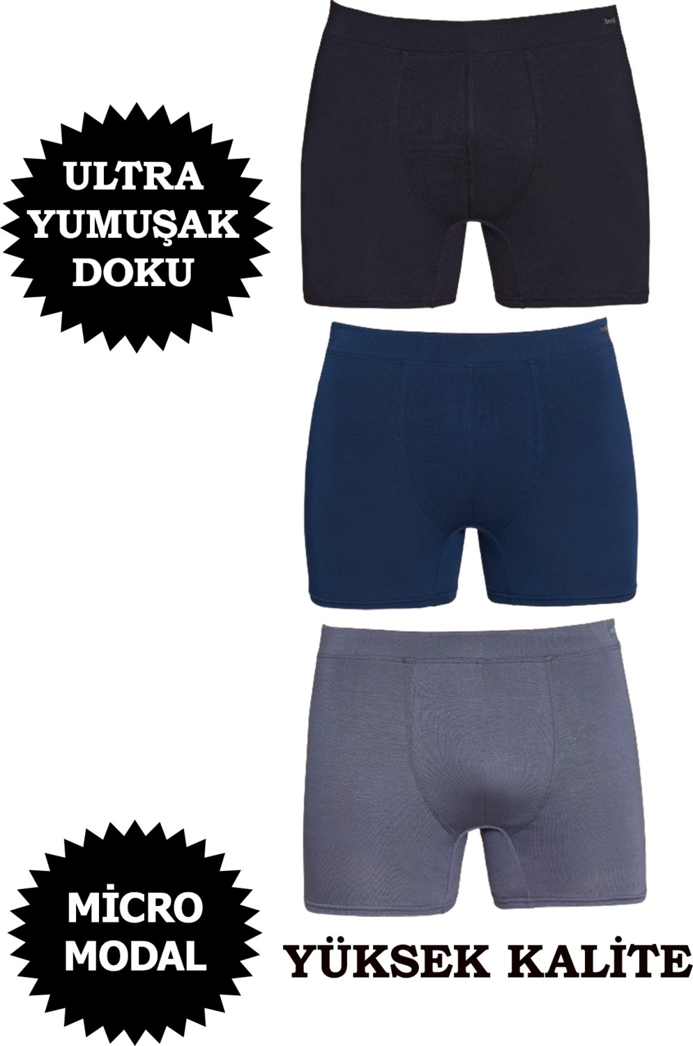 Berrak Erkek Micro Modal Boxer Yüksek Kalite 3'lü Paket
