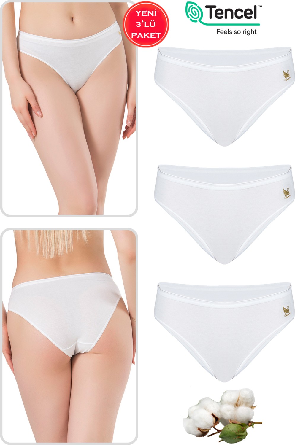 Özkan Underwear Özkan 23924 3'lü Paket Kadın Pamuklu Modal Esnek Yumuşak Slip Külot görsel 4