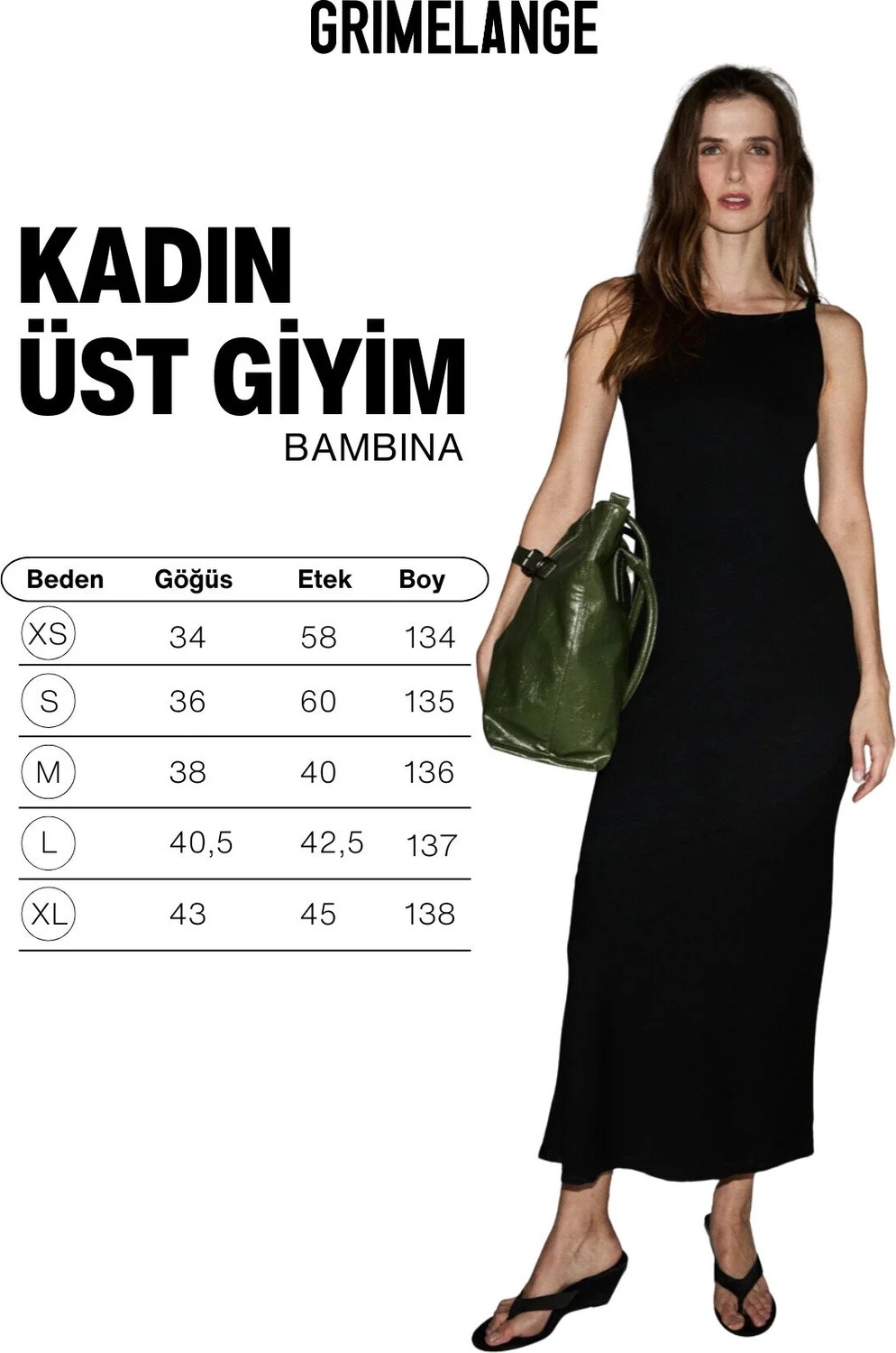 Grimelange Bambına Kadın Yumuşak ve Esnek Kumaşlı Omuzu Çift Düğümlü Uzun Siyah Elbise görsel 4