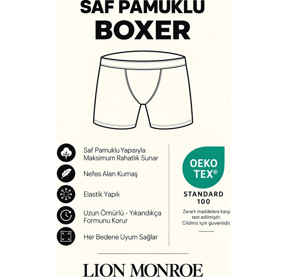 Lion Monroe Erkek Premium Saf Pamuklu Siyah 6'lı Esnek Boxer Paketi Hediye Kutulu - QUİTE BLACK görsel 6