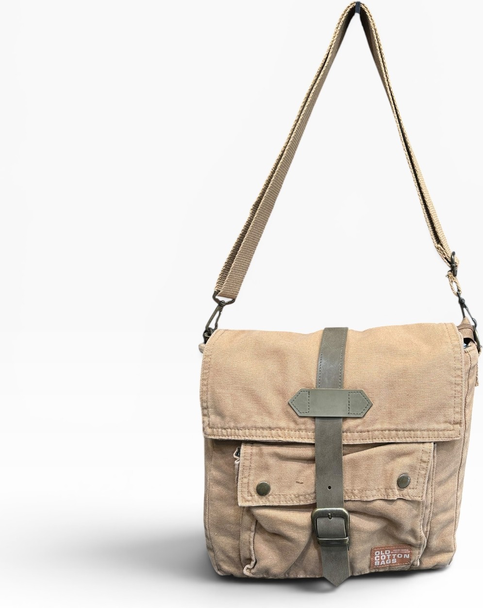Old Cotton Cargo Kumaş Postacı Omuz Çantası Unisex Branco Bag Camel görsel 4