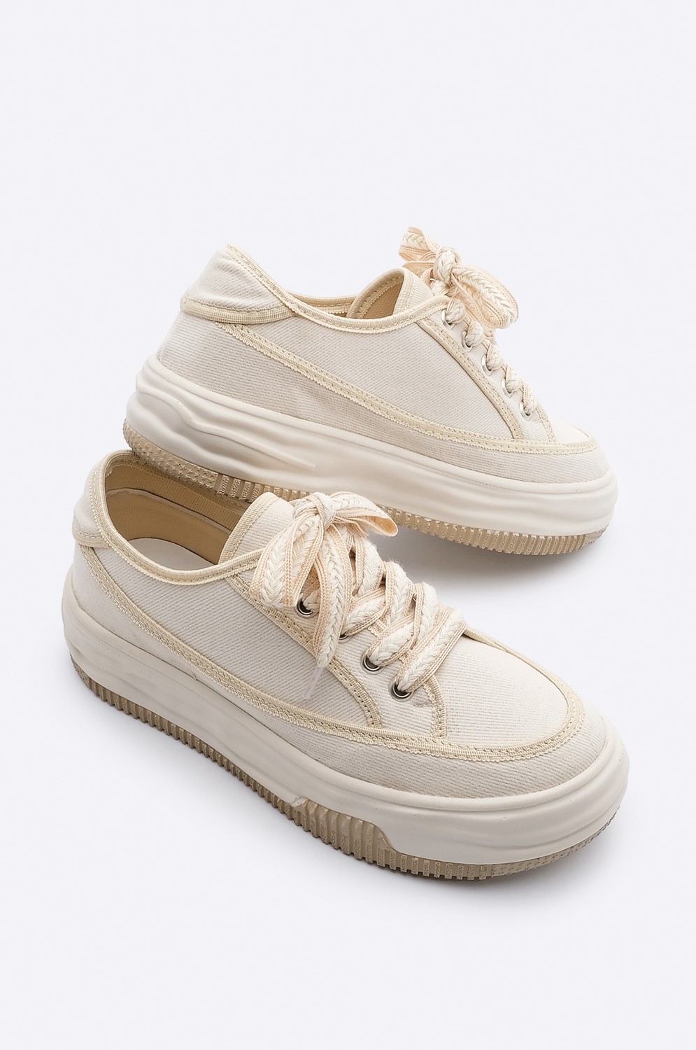 Marjin Kadın Sneaker Yüksek Taban Bağcıklı Bez Spor Ayakkabı Kotnel Siyah