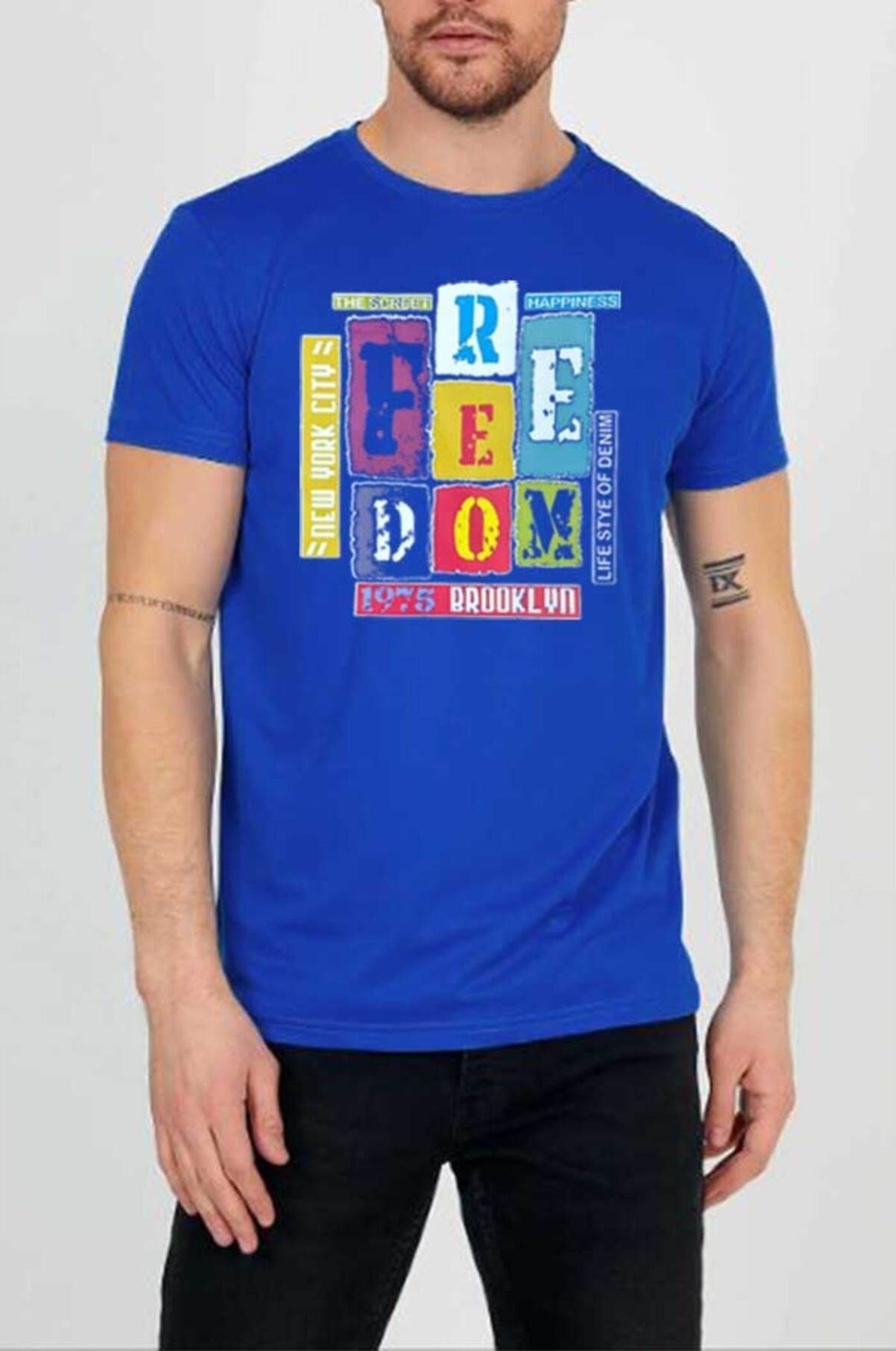 Medinenur Feedom Baskılı Unisex Bisiklet Yaka T-Shirt