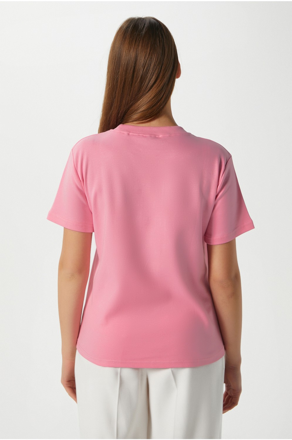 Ritnice Kadın Rise Dekoratif Yaka Tok Doku %100 Pamuk Bordo T-Shirt görsel 5
