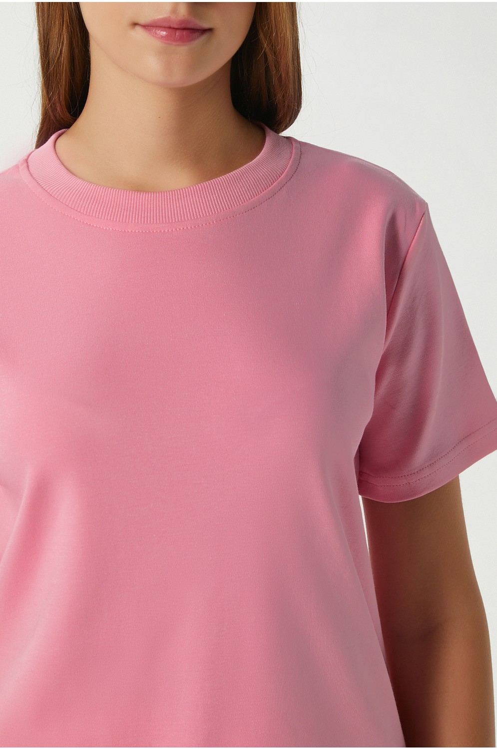 Ritnice Kadın Rise Dekoratif Yaka Tok Doku %100 Pamuk Bordo T-Shirt görsel 6