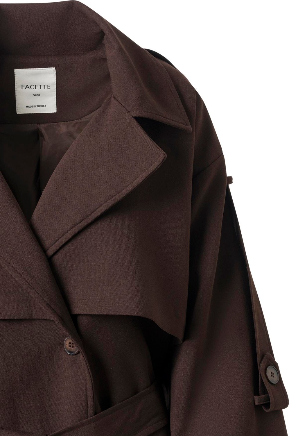 Facette Kadın Oversize Acı Kahve Trençkot Ceket Yaka %100 Polyester Rüzgarlıklı ve Apoletli Model görsel 7