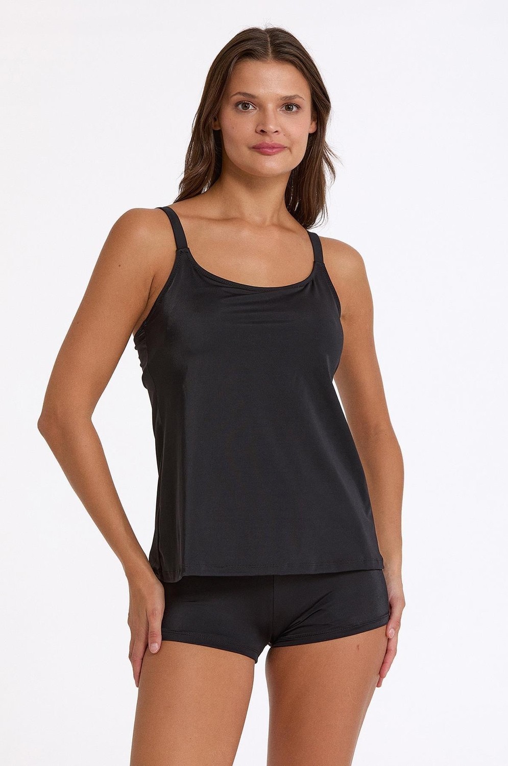 Argento Kadın Şortlu Tankini Mayo Siyah Basic Askılı Rahat Kesim C1T0N033600