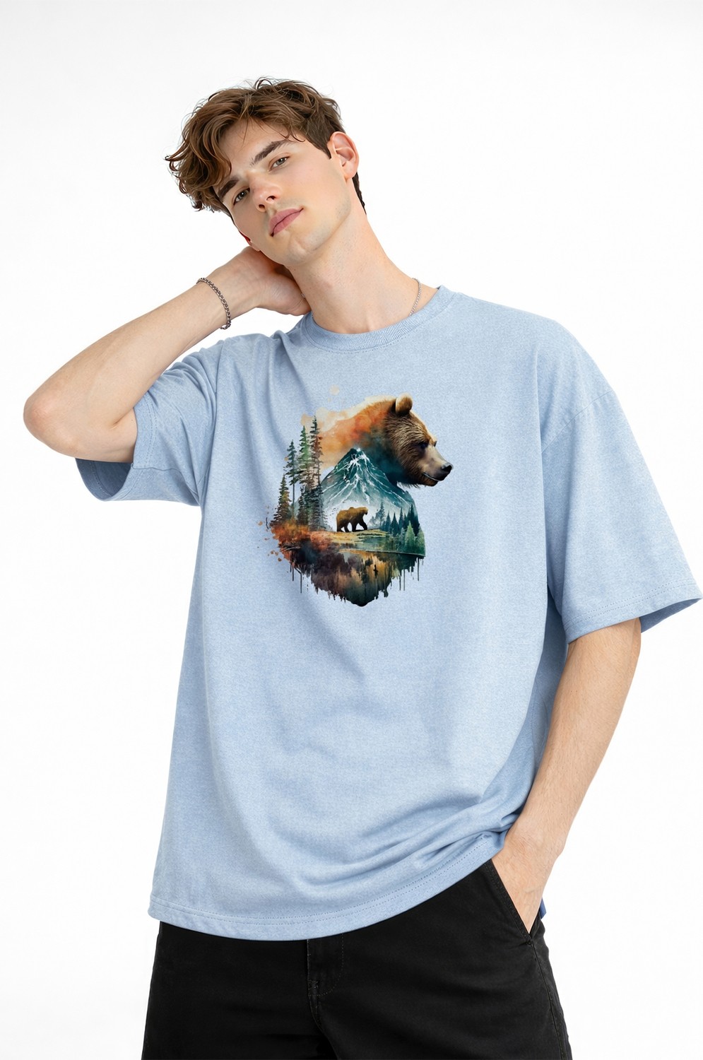 TeknoKapsül Bear2 - Oversize Tişört Bebek Mavisi görsel 3
