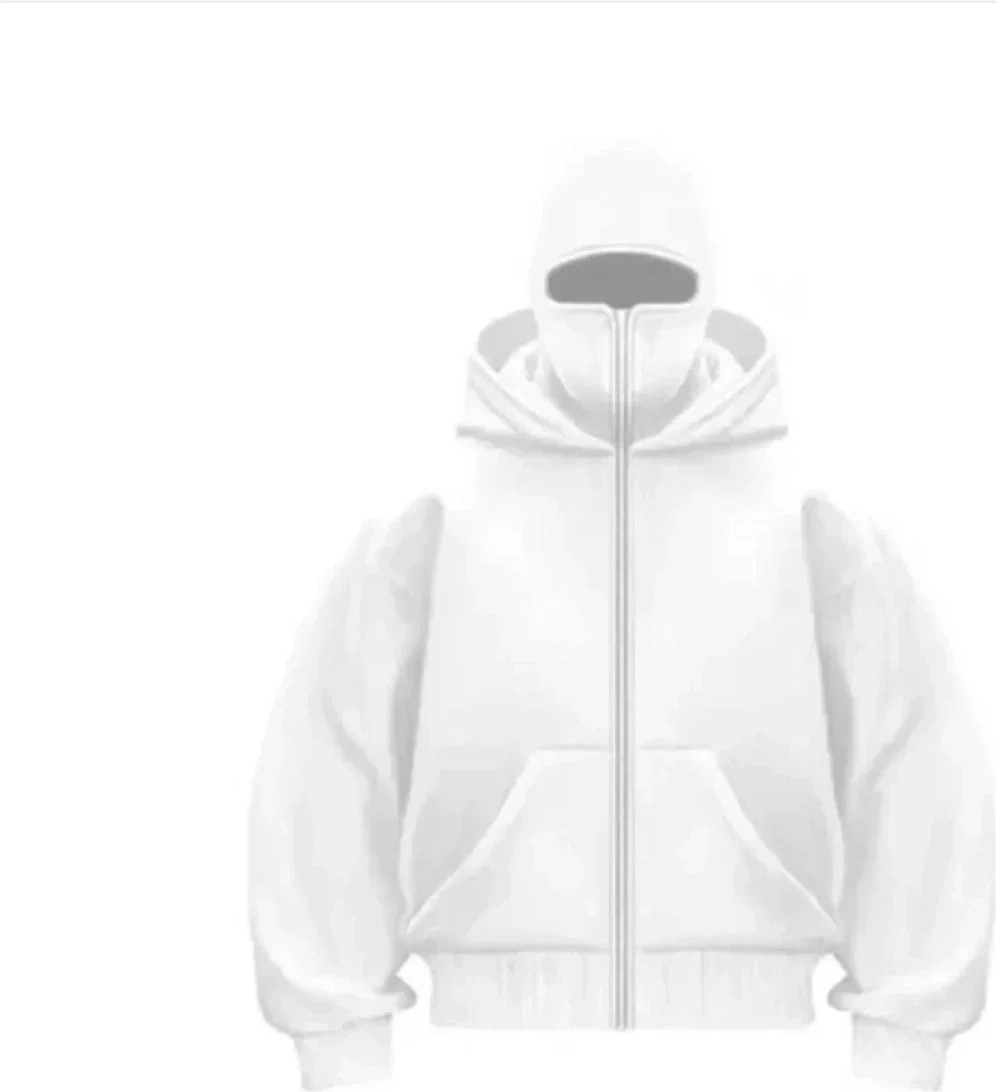 Tarz Yeri Samuray Ninja Çift Kapşonlu Zıp Fermuarlı Kanguru Cepli Tam Fermuarlı Hoodie Swetshirt - Beyaz