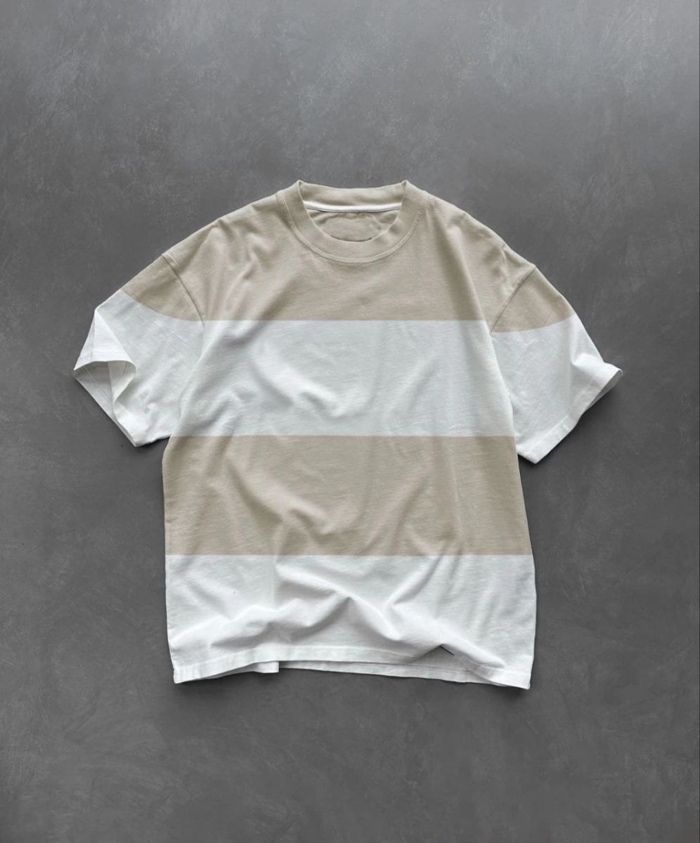 Fantastik Store Erkek kısa Kol Bisiklet Yaka Parçalı T-Shirt - Bej
