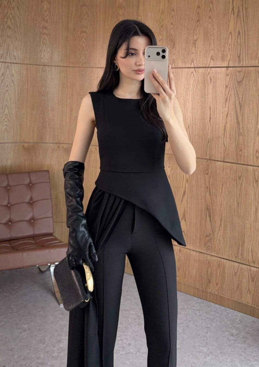 Qimya Butik Miss Neşem Kadın Bir Yanı Şifon Parçalı Kolsuz Şık Tunik