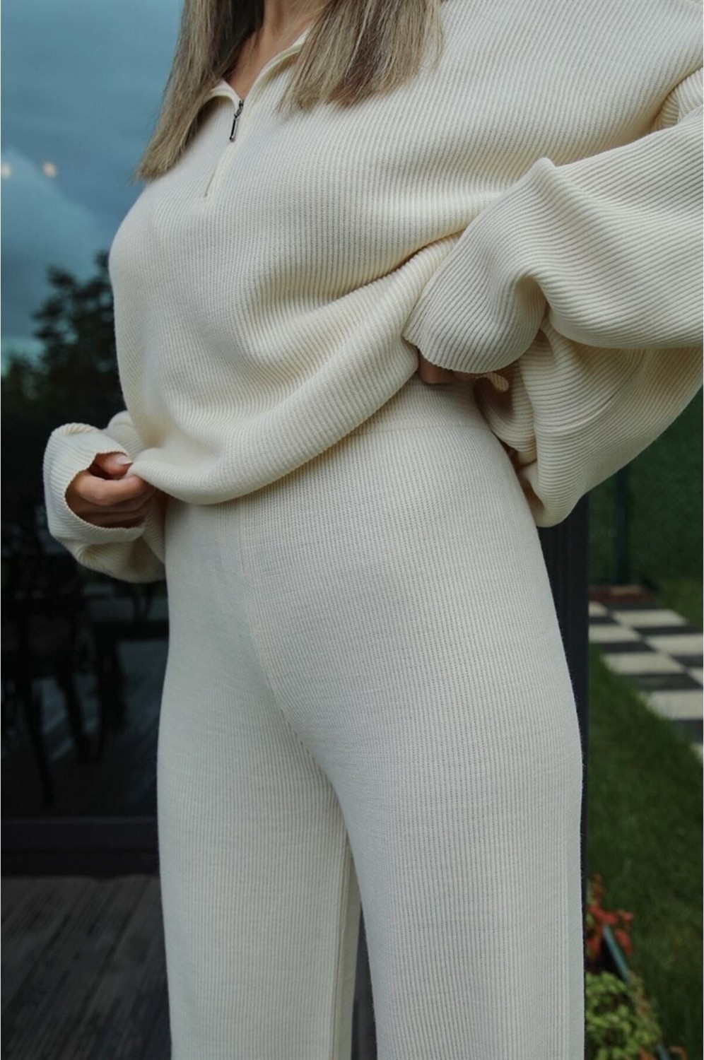 Mrs. Poleen Kadın Oversize Triko Alt-Üst Takım Günlük Kullanım İçin Desensiz