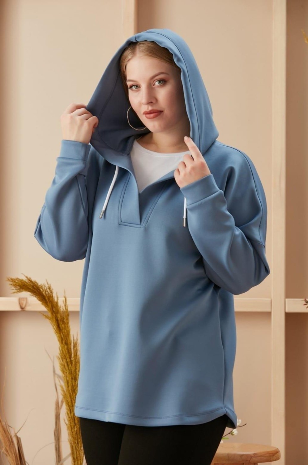 Imagine Giyim Yaka Detaylı Büyük Beden Indigo Sweatshirt görsel 4