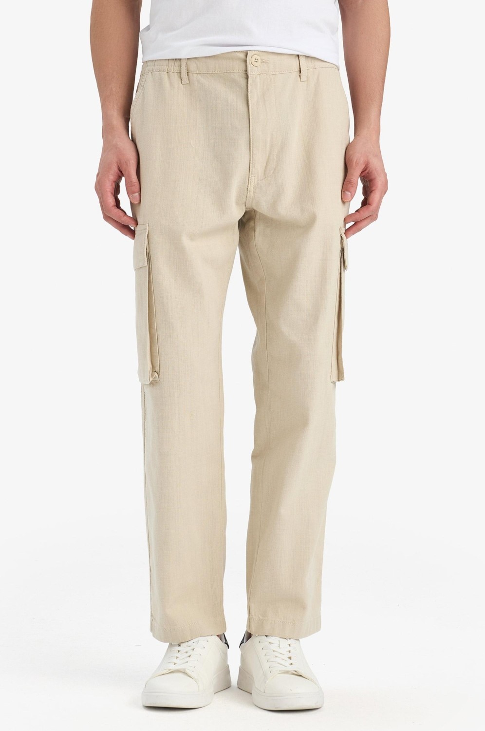 DeFacto %100 Pamuk Wide Leg Kargo Cepli Keten Görünümlü Yazlık Pantolon B9407AX25SP görsel 4